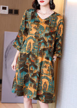 Load image into Gallery viewer, Women Yellow V Neck Print Patchwork Cotton Dresses Summer
