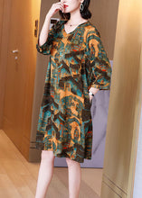 Load image into Gallery viewer, Women Yellow V Neck Print Patchwork Cotton Dresses Summer