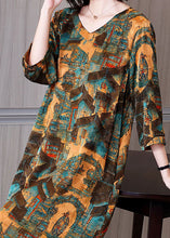 Load image into Gallery viewer, Women Yellow V Neck Print Patchwork Cotton Dresses Summer