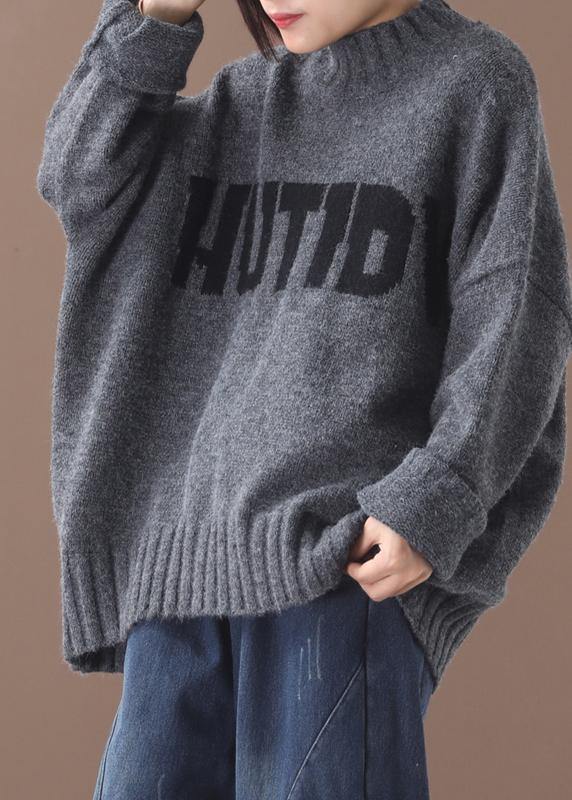 Women alphabet gray sweaters fall fashion o neck clothes For Women - SooLinen
