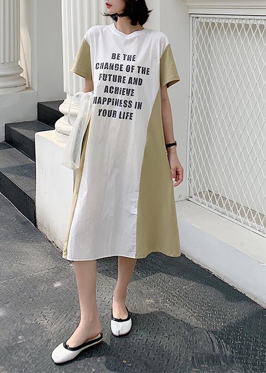 Women alphabet prints cotton quilting clothes patchwork long summer Dress - SooLinen