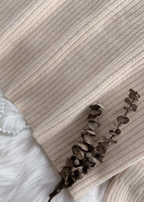 Women beige Sweater Wardrobes Refashion wild tunic high neck sweater - SooLinen