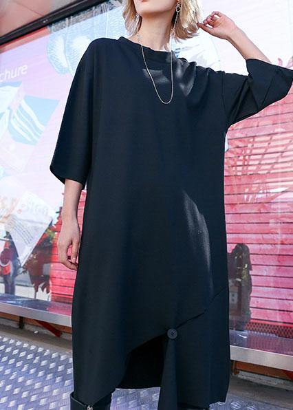 Women black Cotton Tunics open hem design loose fall Dress - SooLinen