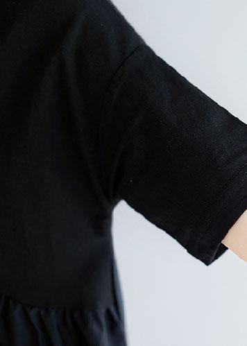 Women black Cotton blended o neck pockets loose summer Dresses - SooLinen