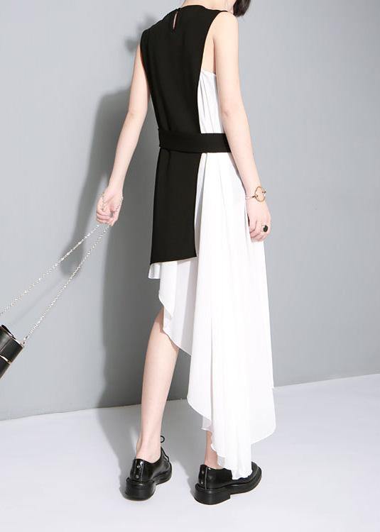 Women black Cotton clothes patchwork daily summer Dress - SooLinen