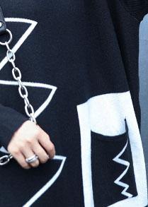 Women black Sweater dresses DIY patchwork color Ugly fall knitwear - SooLinen