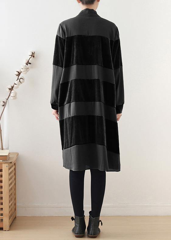 Women black Tunics o neck patchwork robes fall Dresses - SooLinen