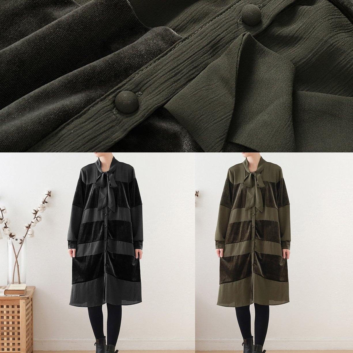 Women black Tunics o neck patchwork robes fall Dresses - SooLinen