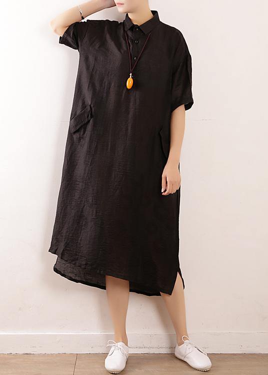 Women black clothes Metropolitan Museum Photography side open Maxi summer Dresses - SooLinen