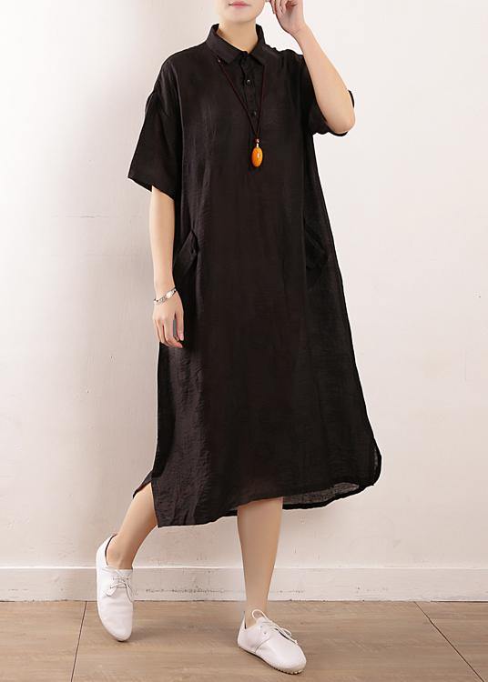 Women black clothes Metropolitan Museum Photography side open Maxi summer Dresses - SooLinen