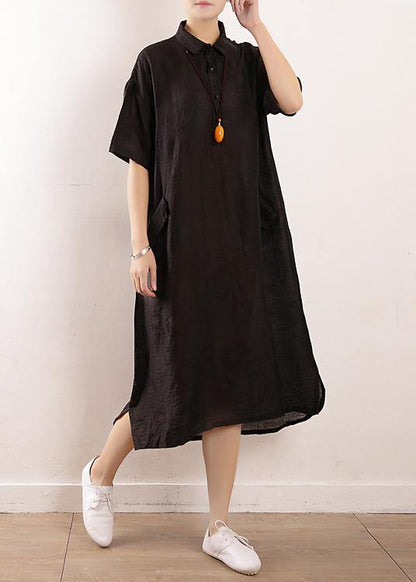 Women black clothes Metropolitan Museum Photography side open Maxi summer Dresses - SooLinen