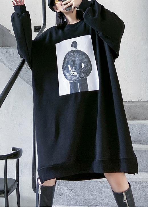 Women black cotton dress o neck cotton spring Dress - SooLinen