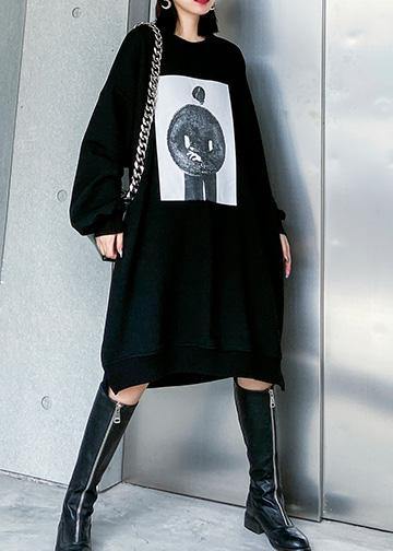 Women black cotton dress o neck cotton spring Dress - SooLinen