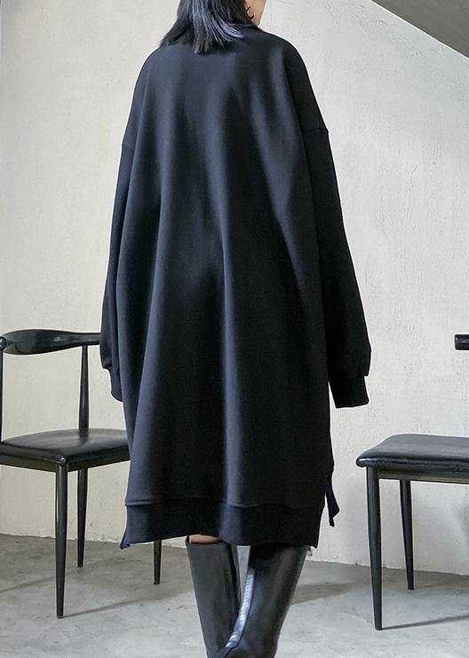 Women black cotton dress o neck cotton spring Dress - SooLinen