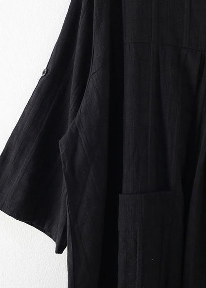 Women black cotton quilting dresses o neck Batwing Sleeve Maxi Dresses - SooLinen