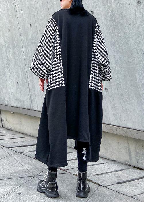 Women black cotton tunic dress asymmetric hem A Line patchwork Dresses - SooLinen