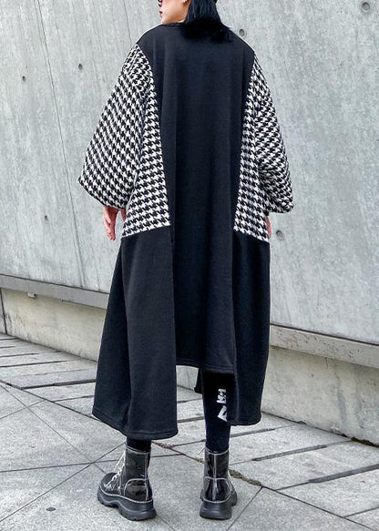 Women black cotton tunic dress asymmetric hem A Line patchwork Dresses - SooLinen