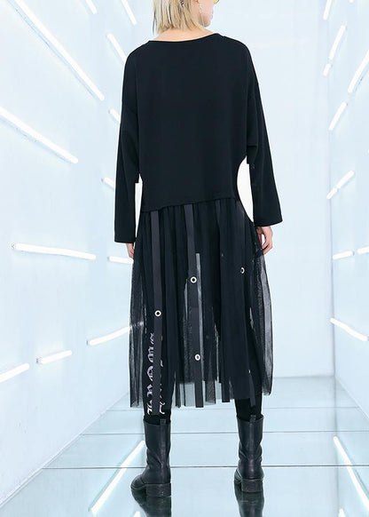 Women black cotton tunic top patchwork Traveling summer Dress - SooLinen