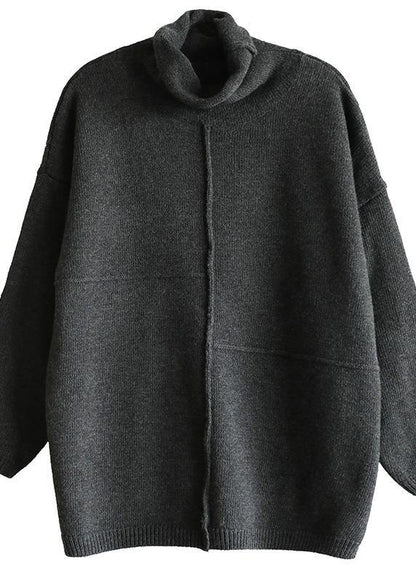 Women black gray knitted clothes patchwork trendy plus size Turtleneck knit tops - SooLinen
