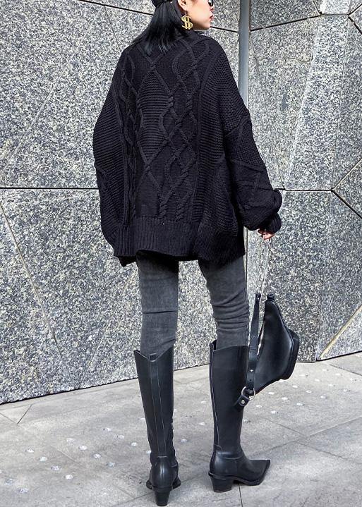 Women black knitted t shirt Sequined fashion high neck sweaters - SooLinen