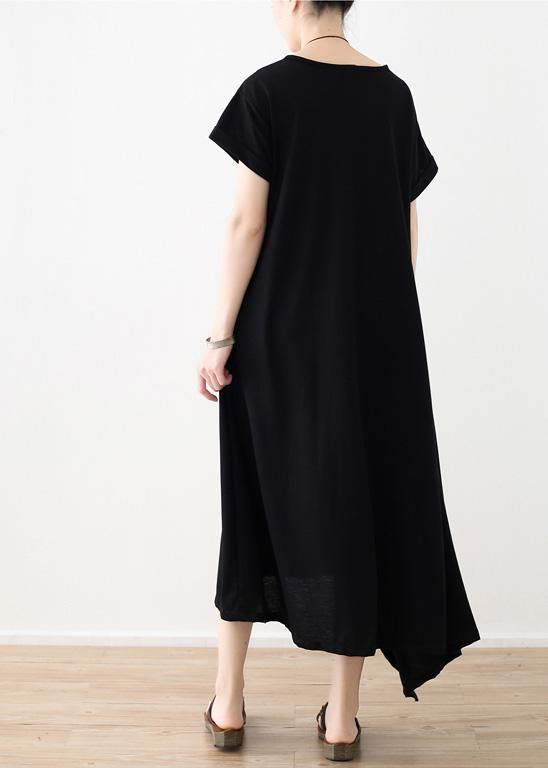 Women black linen clothes For Women asymmetric hem long summer Dress - SooLinen