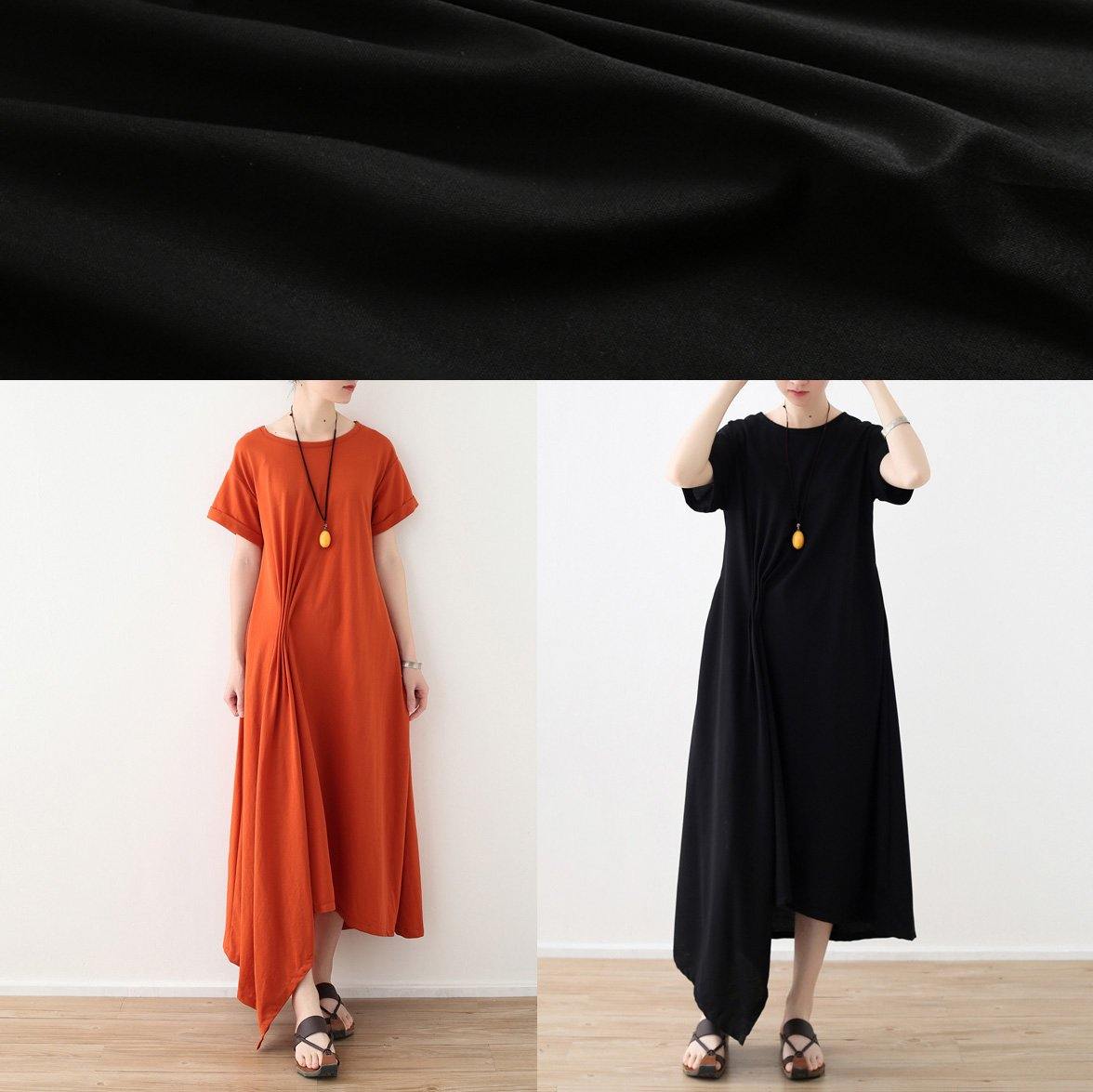 Women black linen clothes For Women asymmetric hem long summer Dress - SooLinen