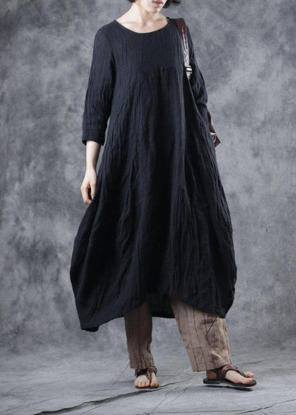 Women black linen dresses o neck Dresses fall Dresses - SooLinen
