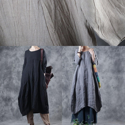 Women black linen dresses o neck Dresses fall Dresses - SooLinen
