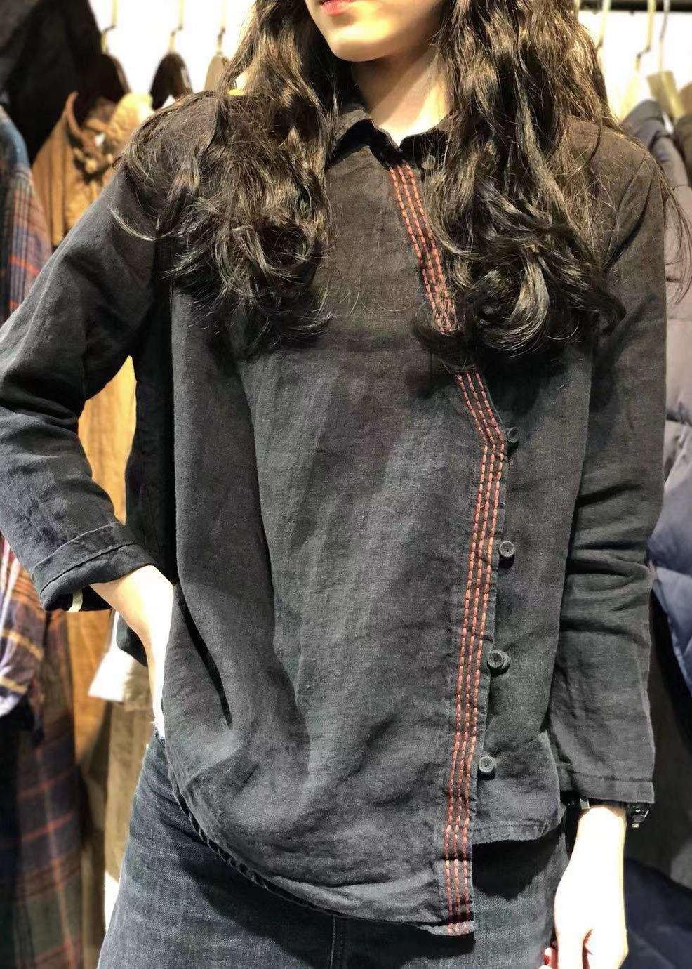 Women black linen tunics for women long sleeve Dresses fall shirt - SooLinen