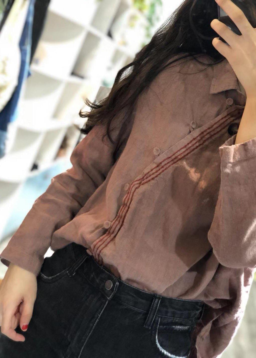 Women black linen tunics for women long sleeve Dresses fall shirt - SooLinen