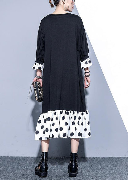 Women black patchwork cotton clothes bracelet sleeved Art summer Dresses - SooLinen