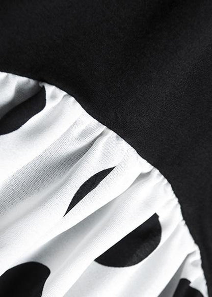 Women black patchwork cotton clothes bracelet sleeved Art summer Dresses - SooLinen