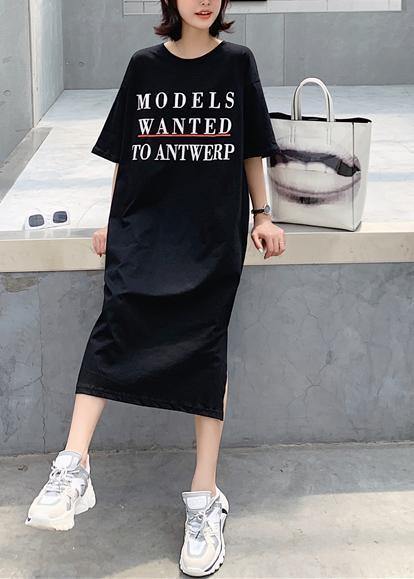 Women black side open cotton tunics for women back hollow out cotton robes summer Dress - SooLinen