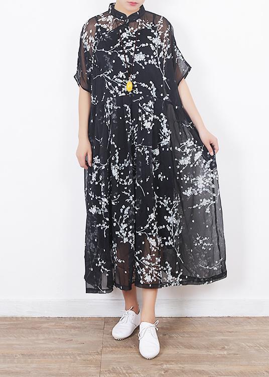 Women black silk dresses Boho Sleeve short sleeve Maxi summer Dresses