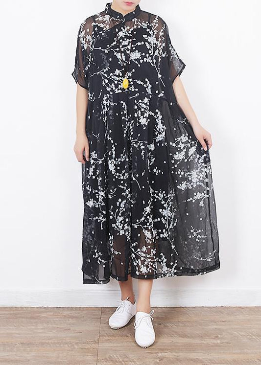 Women black silk dresses Boho Sleeve short sleeve Maxi summer Dresses