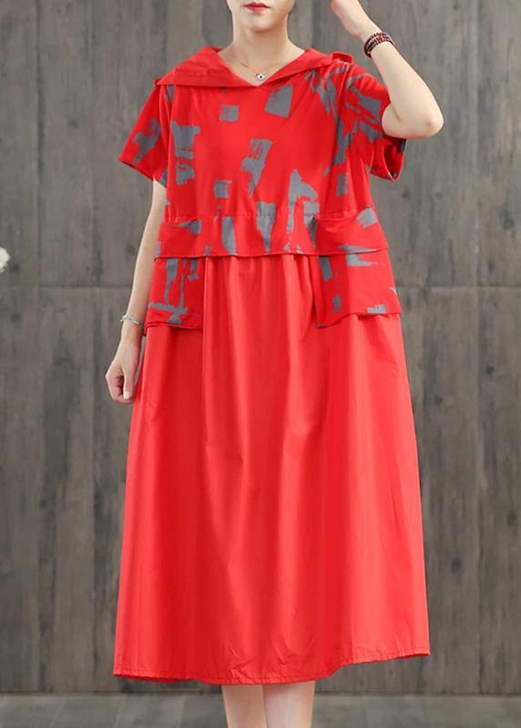 Women blended Long Shirts Plus Size Loose Casual Literary Graffiti Print Hooded Dress - SooLinen