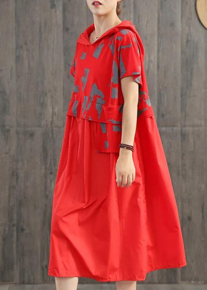 Women blended Long Shirts Plus Size Loose Casual Literary Graffiti Print Hooded Dress - SooLinen