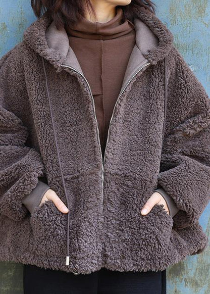 Women chocolate Fashion hooded coats women black Dresses outwears - SooLinen