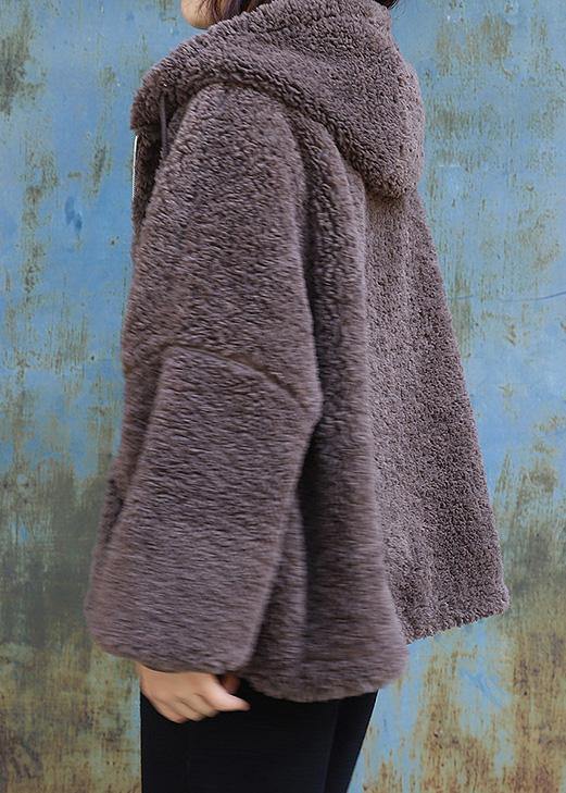 Women chocolate Fashion hooded coats women black Dresses outwears - SooLinen