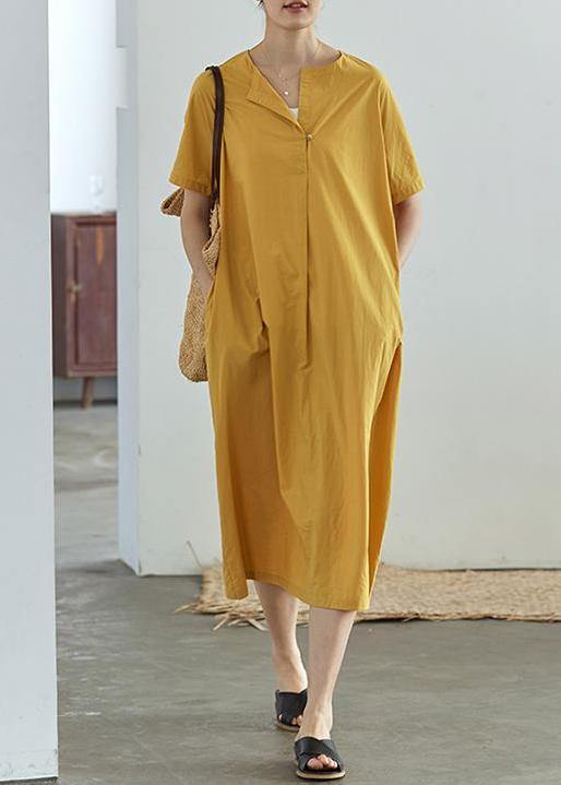 Women cotton tunic pattern Solid Color Elegant And Charming Dress - SooLinen