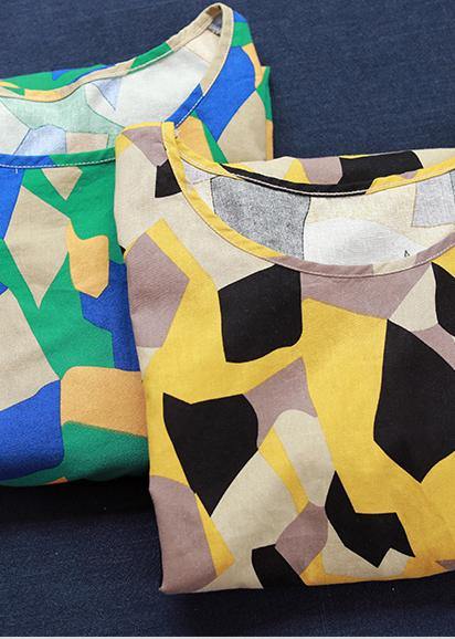 Women cotton tunic top Fun Short Sleeve Fashion Printed A-Line Dress - SooLinen