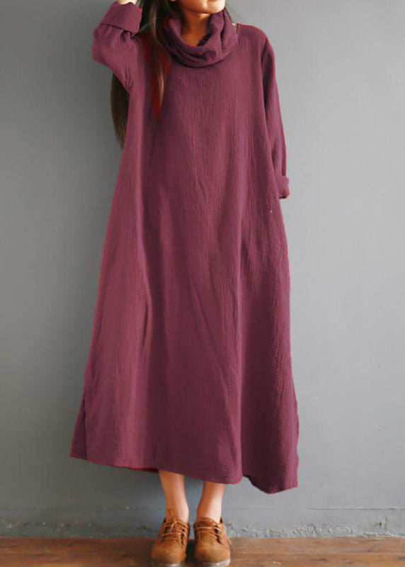 Women cotton tunics for women Fitted Turtleneck Split Loose Cotton Vintage Winter Dress