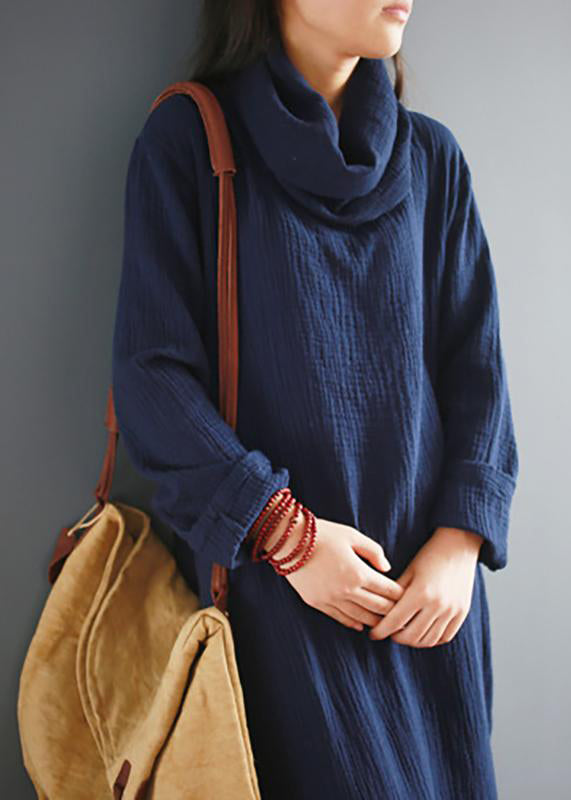 Women cotton tunics for women Fitted Turtleneck Split Loose Cotton Vintage Winter Dress