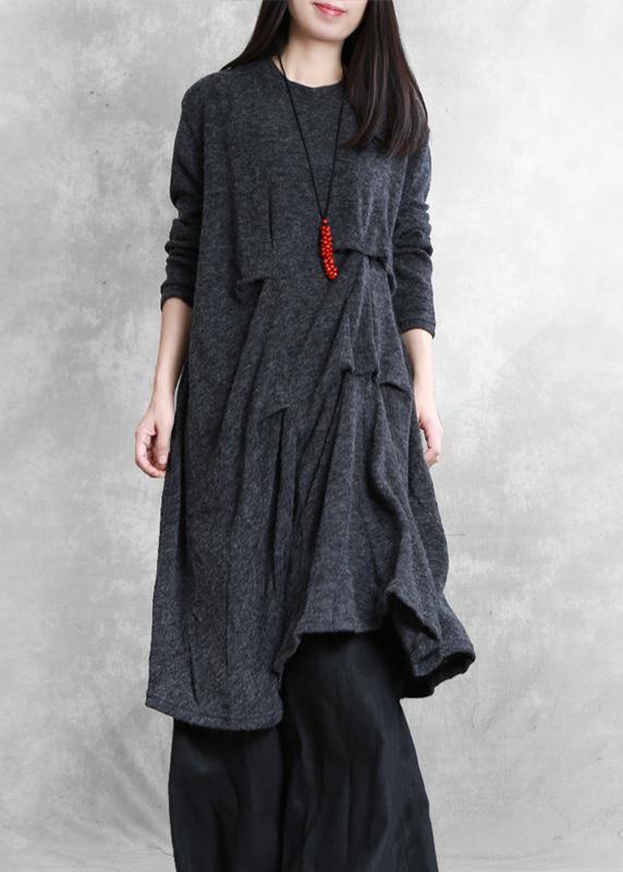 Women dark gray Cotton tunic dresses metric Cinched Art Dress - SooLinen