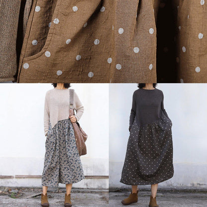 Women dark gray Sweater dress outfit Beautiful big hem DIY patchwork knit dresses - SooLinen