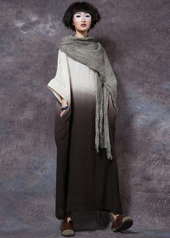 Women gradient color linen Robes Tunic Tops chocolate Dress summer - SooLinen
