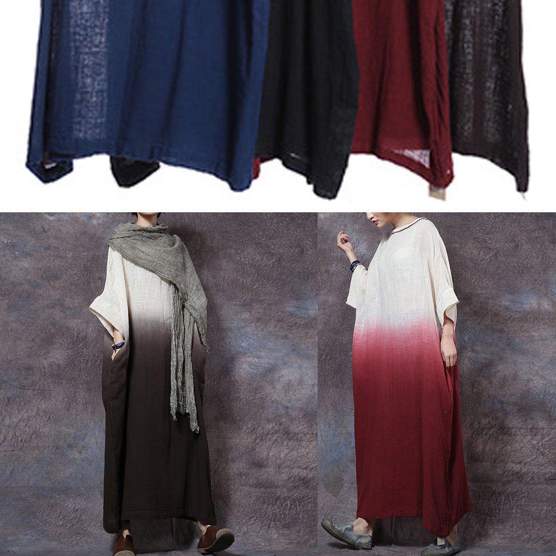 Women gradient color linen Robes Tunic Tops chocolate Dress summer - SooLinen