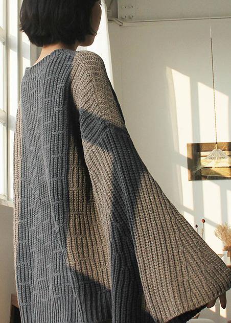 Women gray knitted top o neck flare sleeve plus size clothing knit sweat tops - SooLinen