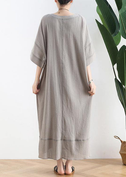 Women gray linen clothes o neck baggy Dresses summer Dresses - SooLinen