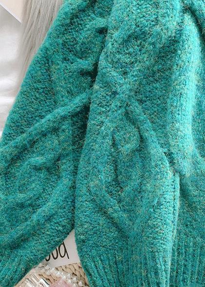 Women green Sweater dress outfit plus size high neck thick daily  knit dress - SooLinen